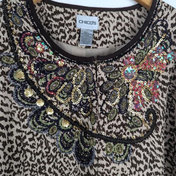 Chico's Animazing Jelica‎ Animal Print Embroidered Sequin Jacket Size 2 | Large - Picture 3 of 11